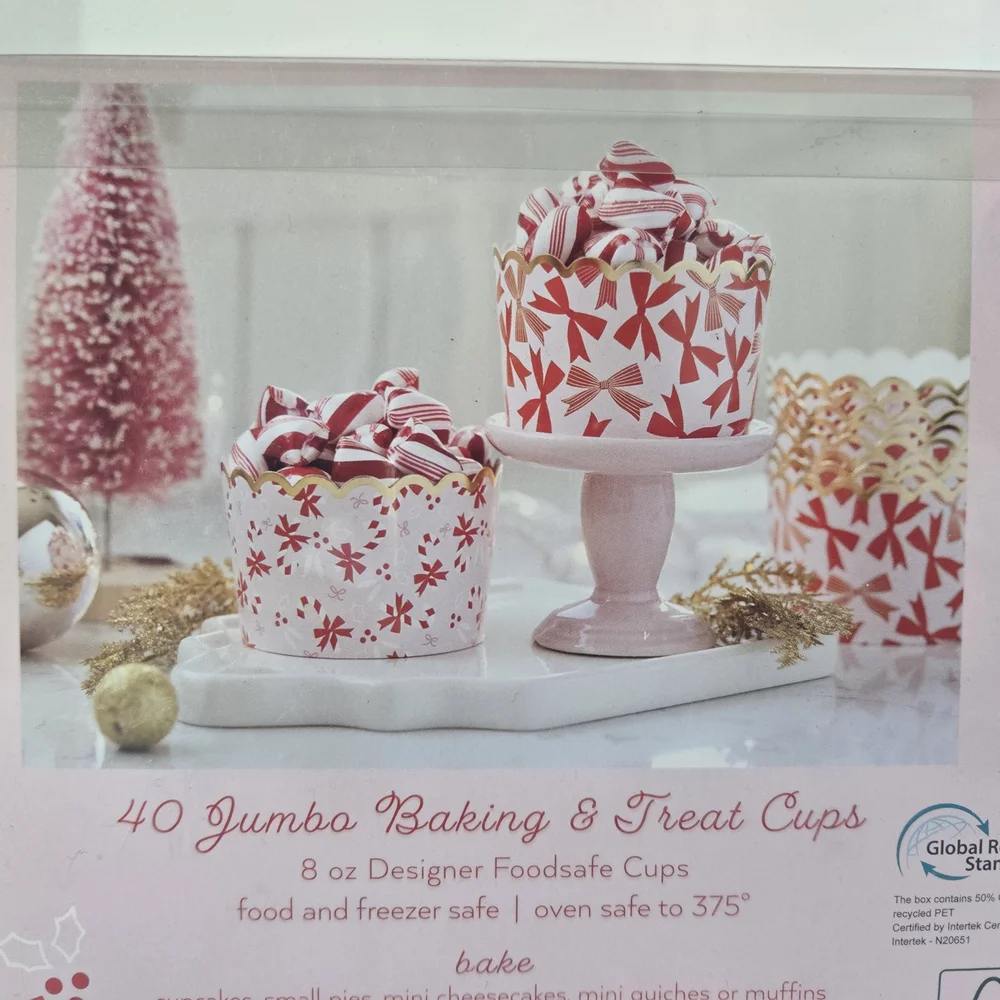 40PC. My Mind's Eye Gold & Red Bows Party Food Cups